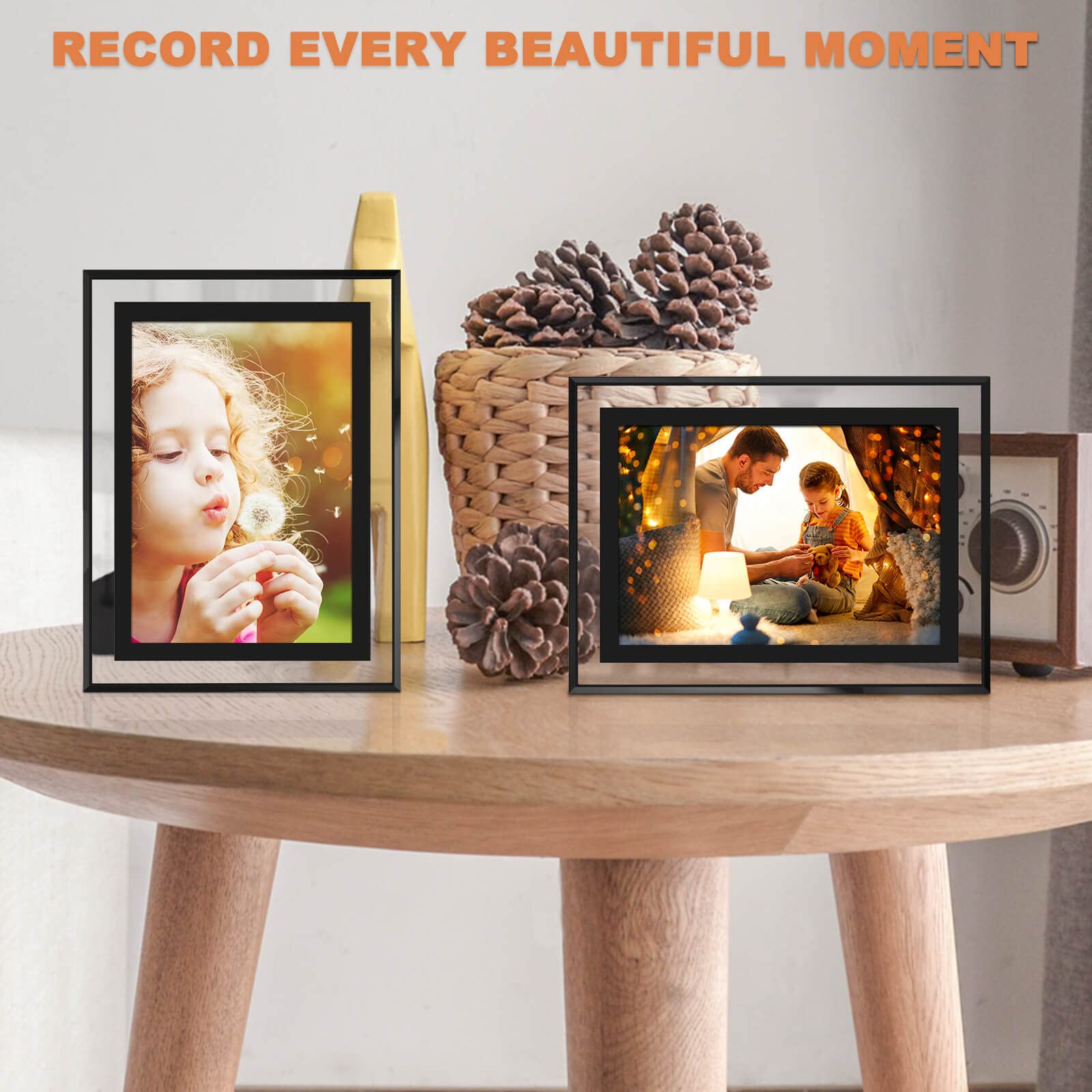 IZIDDO 4x6 Picture Frames Set of 2, Black Glass Photo Frame, Only for Tabletop Display, Gift Picture Frame, Horizontally or Vert